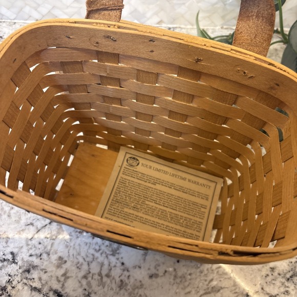 Peterboro‎ Basket  Co. Wooden Woven Wall Pocket Basket Leather Single Handle - Picture 12 of 16